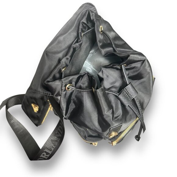 Valentino Orlandi Black Vegan Nylon Backpack w/ Pouch Logo Gold Hardwarware NWT - Picture 5 of 10